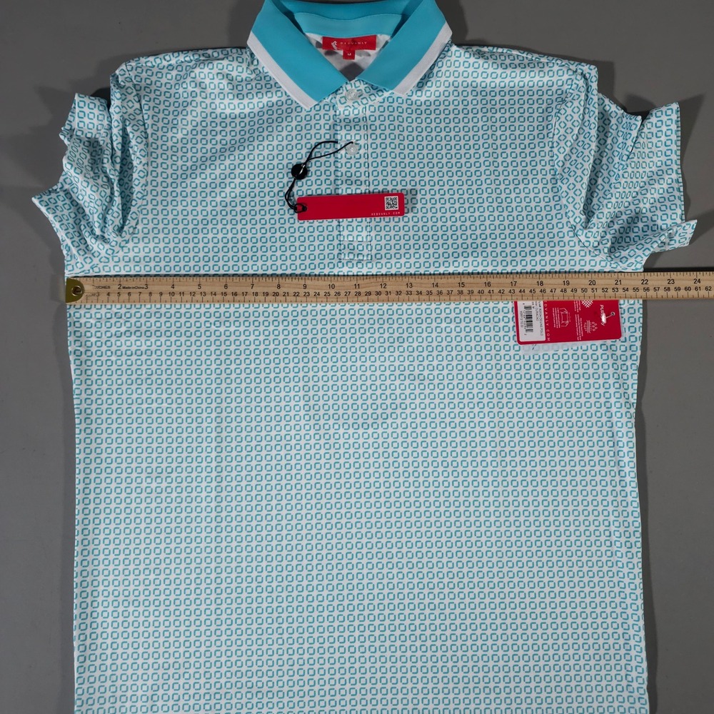 REDVANLY Devine Polo Mens Medium Curacao Blue Geometric Print Stretch R2504 - Picture 4 of 7